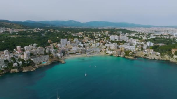 Vista Panoramica Volo Uccello Sull Isola Maiorca Porto Mare Città — Video Stock