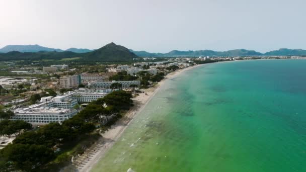 Aerial View Beach Palma Mallorca Town Harbor Beautiful Coastline Scenery — стокове відео