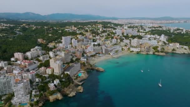 Pemandangan Panorama Mata Burung Pulau Mallorca Pelabuhan Dan Laut Kota — Stok Video