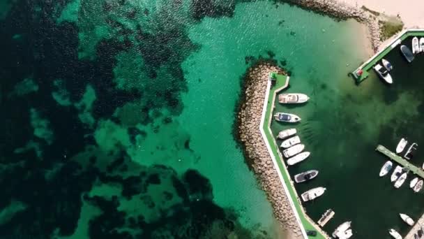 Drone Aéreo Cima Para Baixo Vídeo Pequeno Porto Tropical Mar — Vídeo de Stock