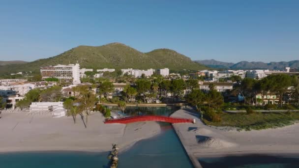 Aerial View Beach Palma Mallorca Town Harbor Beautiful Coastline Scenery — Wideo stockowe