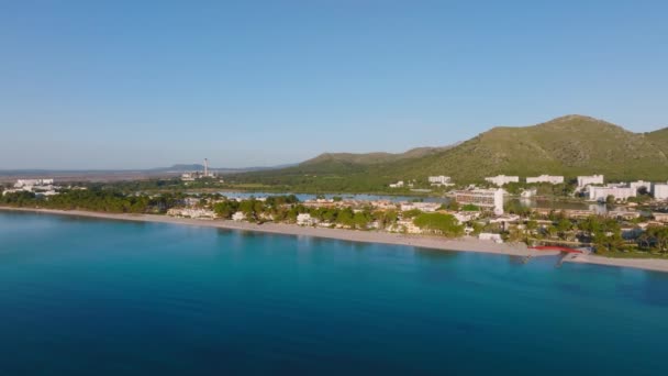 Aerial View Beach Palma Mallorca Town Harbor Beautiful Coastline Scenery — Video Stock