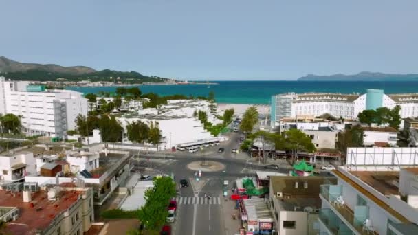 Aerial View Beach Palma Mallorca Town Harbor Beautiful Coastline Scenery — Video Stock