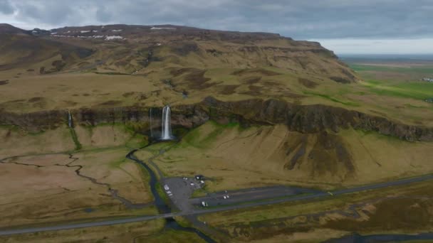 Vista Aérea Seljalandsfoss Localizado Região Sul Islândia Bem Perto Rota — Vídeo de Stock