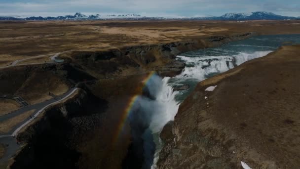 Vue Aérienne Panoramique Destination Touristique Populaire Cascade Gullfoss Source Dramatique — Video