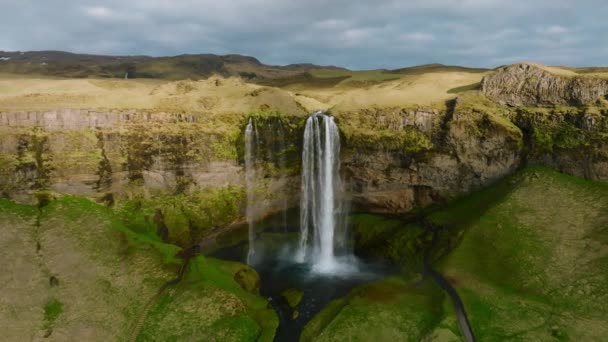 Aerial View Seljalandsfoss Located South Region Iceland Right Route Visitors — Stock Video