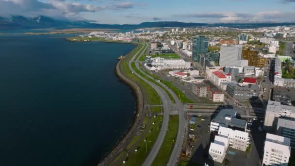 Bela Vista Aérea Reykjavik Islândia Dia Ensolarado Verão Vista Panorâmica — Vídeo de Stock