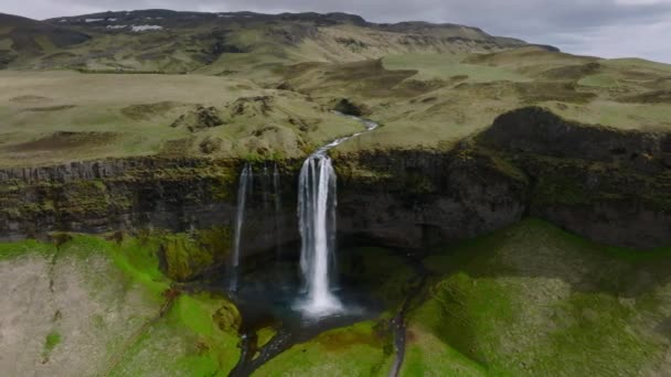 Вид Повітря Сельяландсфосс Розташований Південному Регіоні Ісландії Прямо Маршруту Відвідувачі — стокове відео