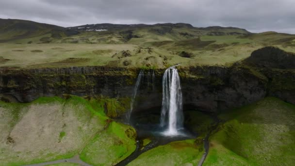 Vue Aérienne Seljalandsfoss Situé Dans Région Sud Islande Juste Côté — Video