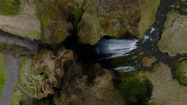 Luchtfoto Van Seljalandsfoss Gelegen Zuidelijke Regio Ijsland Direct Route Bezoekers — Stockvideo