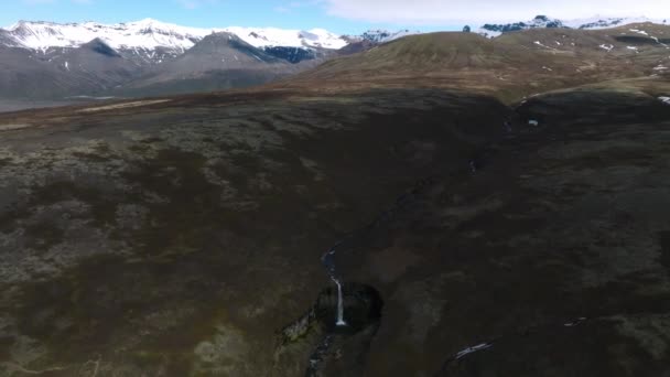 Aerial View Svartifoss Waterfall Surrounded Basalt Columns South Iceland Beautiful — Stock Video