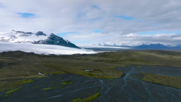 Vista Aérea Los Glaciares Montañas Nevadas Cerca Laguna Jokulsalon Islandia — Vídeo de stock