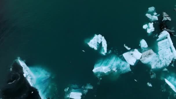 Vista Panorámica Los Icebergs Laguna Glaciar Jokulsarlon Islandia Atardecer Efecto — Vídeos de Stock