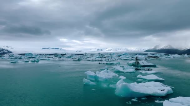 Vue Panoramique Des Icebergs Dans Lagune Glacier Jokulsarlon Islande Crépuscule — Video