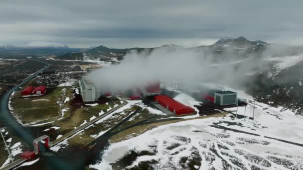 Vista Aérea Central Eléctrica Krafla Islândia Instalação Vapor Que Gera — Vídeo de Stock