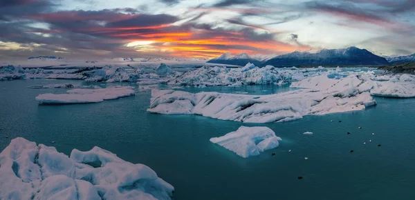 Vue Panoramique Des Icebergs Dans Lagune Glacier Jokulsarlon Islande Crépuscule — Photo