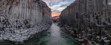 Epic aerial view of the studlagil basalt canyon, Iceland. One of the most wonderfull nature sightseeing in Iceland. clipart