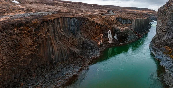 Zlanda Daki Studlagil Bazalt Kanyonunun Destansı Hava Manzarası Zlanda Nın — Stok fotoğraf