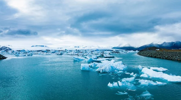 Scenic View Icebergs Jokulsarlon Glacier Lagoon Iceland Dusk Vintage Style — Stock Photo, Image