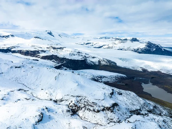 Légi Kilátás Gleccserek Havas Hegyek Közelében Jokulsalon Lagúna Izlandon — Stock Fotó