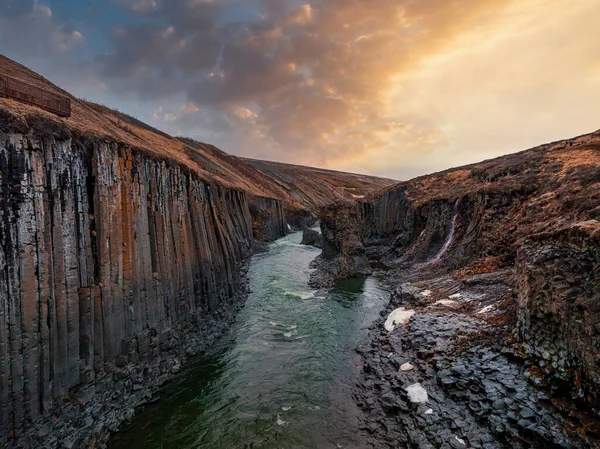Veduta Aerea Epica Del Canyon Basalto Studlagil Islanda Uno Dei — Foto Stock