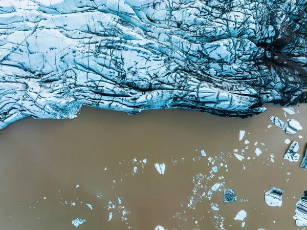 Beautiful Glaciers Flow Mountains Iceland Aerial View Top View — Stock Photo, Image