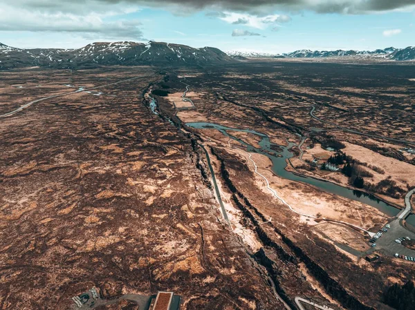 Jól Látható Tektonikus Lemez Thingvellir Nemzeti Parkban Izlandon Eurázsiai Észak — Stock Fotó
