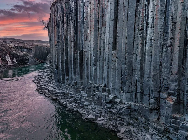 Epic Air View Studlagil Basalt Canyon Island Jedna Nejkrásnějších Přírodních — Stock fotografie