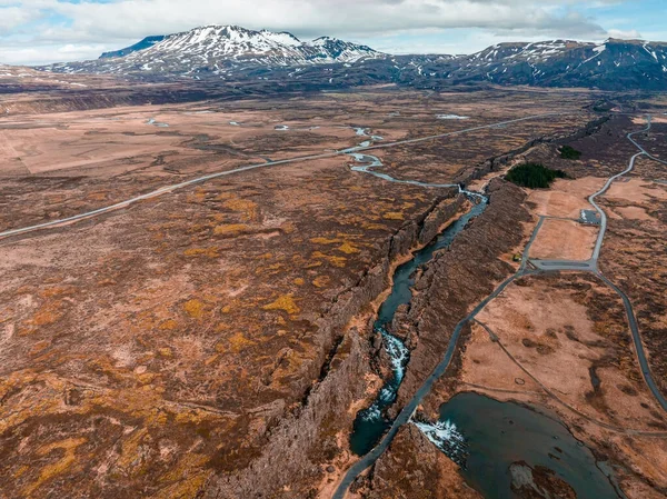 Jól Látható Tektonikus Lemez Thingvellir Nemzeti Parkban Izlandon Eurázsiai Észak — Stock Fotó