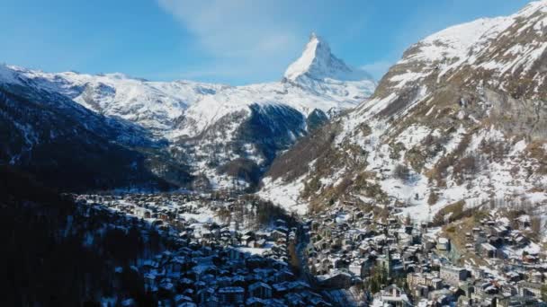 Vue Aérienne Sur Vallée Zermatt Pic Cervin Matin Suisse — Video