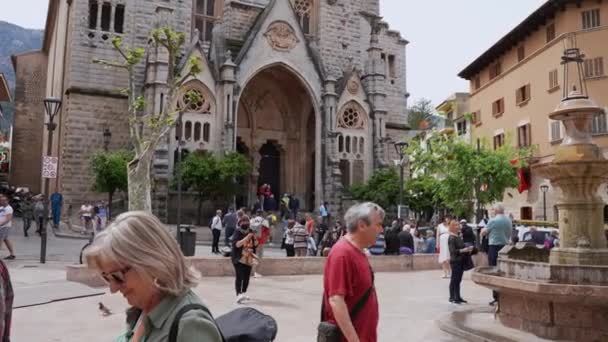 Eglise Sant Bartomeu Soller Par Restaurant Vue Angle Bas Endroit — Video