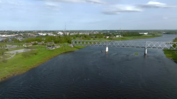 Όμορφη Εναέρια Πανοραμική Θέα Πλάνο Της Πόλης Daugavpils Και Του — Αρχείο Βίντεο