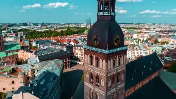 Luftaufnahme Der Stadt Riga Der Hauptstadt Lettlands Schöner Zeitfluss Über — Stockvideo