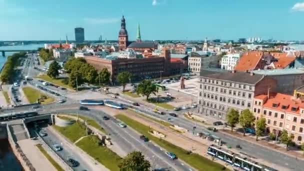 Riga Város Légi Hiperlapálya Lettország Fővárosa Gyönyörű Idő Áramlik Riga — Stock videók