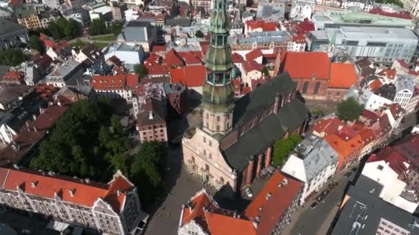 Вид Воздуха Церковь Петра Рига Латвия — стоковое видео