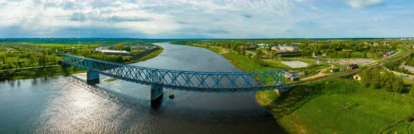 Indah Panorama Udara Gambar Kota Daugavpils Dan Sungai Daugava Pada — Stok Foto