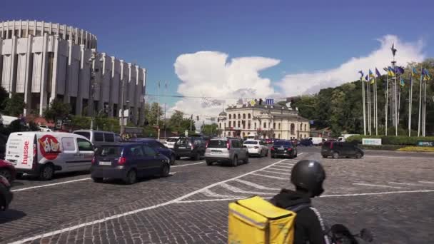 Vista Panorâmica Rua Principal Khreshchatyk Perto Praça Independência Maidan Nezalezhnosti — Vídeo de Stock