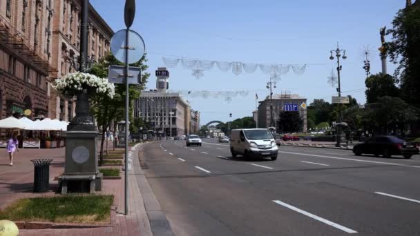 Vista Panorámica Calle Principal Khreshchatyk Cerca Plaza Independencia Maidan Nezalezhnosti — Vídeos de Stock