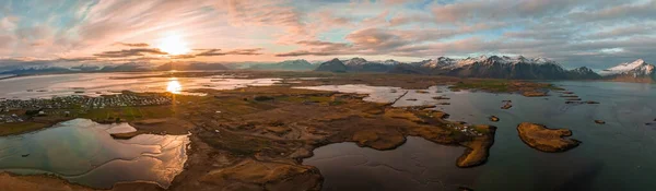 Tramonto Colorato Sulle Montagne Fantastiche Viste Aeree Del Paesaggio Islanda — Foto Stock