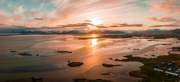 Красочный Закат Над Горами Вид Воздуха Ландшафт Исландии Гор Вестрахорн — стоковое фото