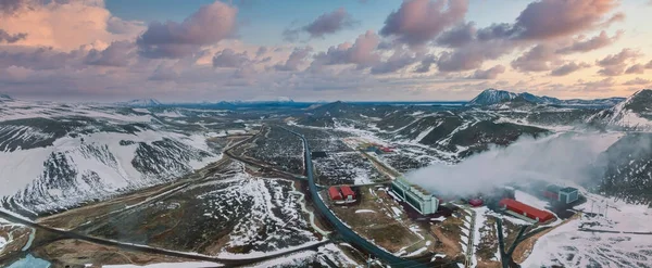 Vue Aérienne Centrale Électrique Krafla Islande Centrale Vapeur Générant Électricité — Photo