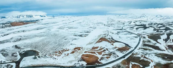 Video Aereo Campo Lava Vuoto Enorme Montagna Vulcanica Ricoperta Ghiaccio — Foto Stock