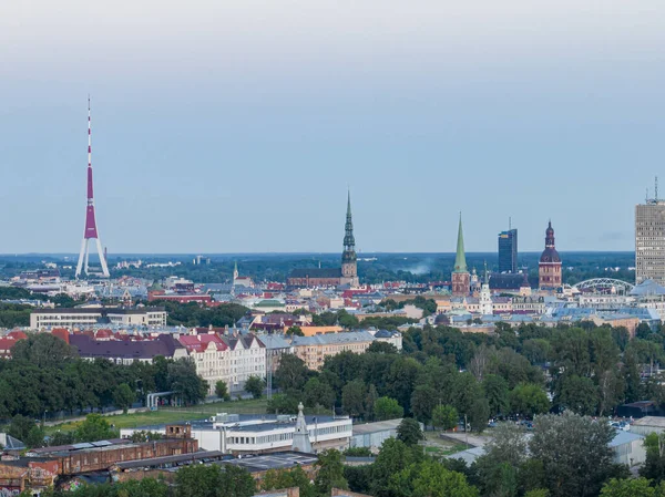 Krásný Panoramatický Letecký Výhled Město Riga Nad Řekou Daugavou — Stock fotografie