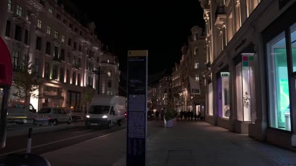 Vista Noturna Rua Regents Londres Reino Unido Vida Noturna Londres — Vídeo de Stock