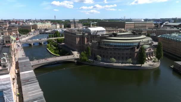 Повітряний Вид Старе Місто Стокгольм Гамла Стен Цитарний Ландшафт Біля — стокове відео
