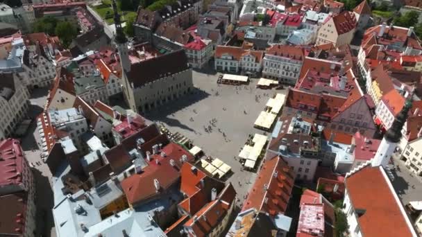 Aerial View Sunny Day Summer Time Beautiful Medieval Town Hall — Stockvideo