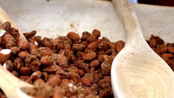 Skandinavia Dipanggang Kacang Almond Dengan Kayu Manis Bawang Putih Lada — Stok Video