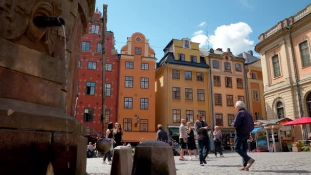 Stortorget Публічна Площа Гамла Стен Старому Місті Центрі Стокгольма Швеція — стокове відео