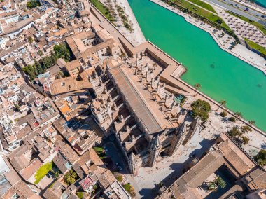 La Seu 'nun havadan görünüşü, İspanya' daki Palma de Mallorca 'nın ortaçağ katedrali