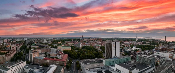 Aerial view of the Tallinn business center in the evening. Beautiful business district in Tallinn, Estonia.